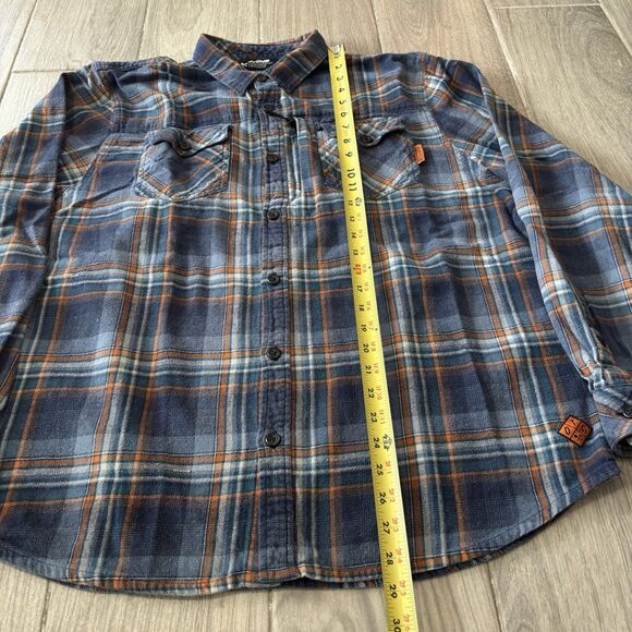 Off The Grid Destroyer Flannel Shirt Mens XXL Blue Plaid Button Up - Picture 11 of 12